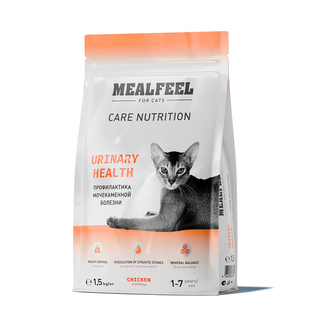 MEALFEEL CARE NUTRITION Полнорационный сухой профилактический корм для поддержания здоровья мочевыделительной системы взрослых кошек