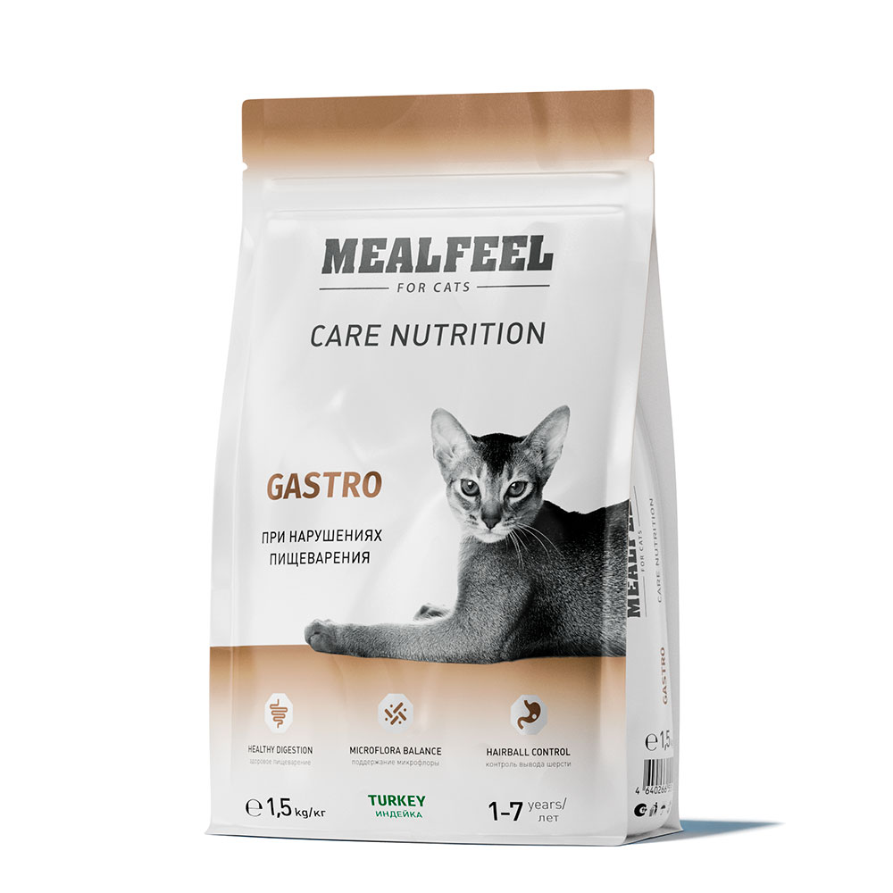 MEALFEEL CARE NUTRITION Полнорационный сухой профилактический корм для поддержания здоровья пищеварительной системы взрослых кошек